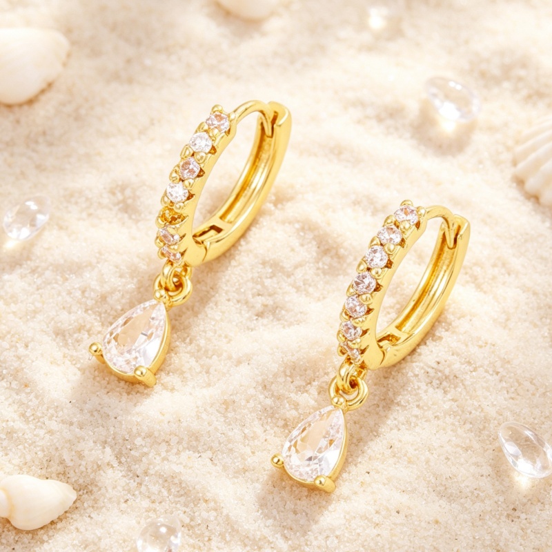 4pcs Luxury Copper Inlaid Zirconia Water Drop Earrings Set